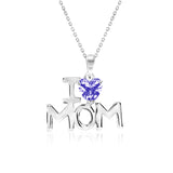 I Love Mom Heart Shaped Multi-Color Purple Stone Pendant Necklace with 18K White Gold over Silver - June Birthstone - Mother's Day Jewelry Gift
