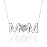 MOM Pendant Necklace - Ice Blue Stone - March Birthstone in 18K White Gold over Sterling Silver
