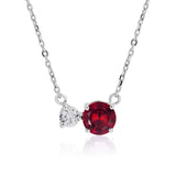 Unique Double Round Cubic Zirconia Red Garnet January Birthstone Pendant Necklace in White Gold Plating over Sterling Silver