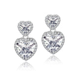 3.5 Carat Double Heart Shaped Halo Dangle Earrings for Female in Sterling Silver- Daily Jewelry - For All Occasions