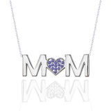 MOM Pendant Necklace - Multi-Color Purple Stone - June Birthstone in 18K White Gold over Sterling Silver