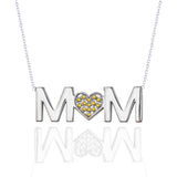 MOM Pendant Necklace - Yellow Stone - November Birthstone in 18K White Gold over Sterling Silver
