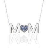 MOM Pendant Necklace - Dark Blue Stone - September Birthstone in 18K White Gold over Sterling Silver