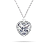 Classic 1.5 Carat Heart Shaped Halo Pendant Necklace for Women in Sterling Silver- Daily Wear Jewelry - Gift for Her