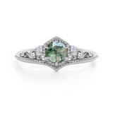0.75 Ct Round Green Moss Agate Vintage Engagement Ring