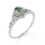 0.75 Ct Round Green Moss Agate Vintage Engagement Ring