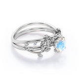 0.5 ct Round Blue Moonstone Leaf Style Wedding Set