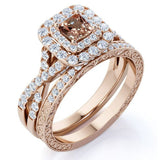 Double Halo 1.5 ct Princess Morganite Infinity Pave Bridal Set