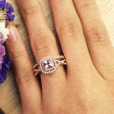 Double Halo 1.5 ct Princess Morganite Infinity Pave Bridal Set