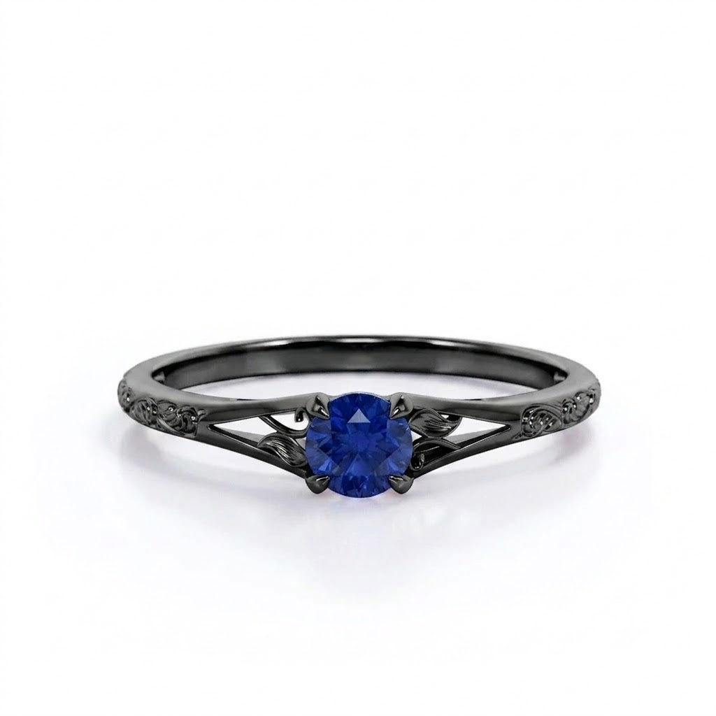 Solitaire 0.50 Ct Round Lab Sapphire Engagement Ring