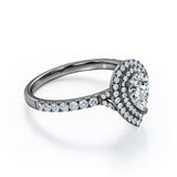 Certified Pave Style 1.25 Carat Pear-Shaped Moissanite Double Halo Cluster Engagement Ring in 18K Rose Gold Plating over Silver