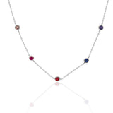 Multi Birthstone Custom Long Station Necklace for women in 18k white gold over silver