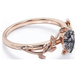 Botanical Design 1 ct Pear Black  Rutilated Quartz Engagement Ring