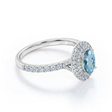 Double Halo 1.35 ct Oval Aquamarine Pave Engagement Ring