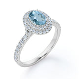 Double Halo 1.35 ct Oval Aquamarine Pave Engagement Ring
