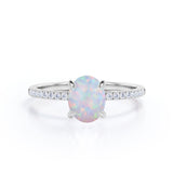 Solitaire 1.5 Ct Oval Cut Lab Created Opal Engagement Ring