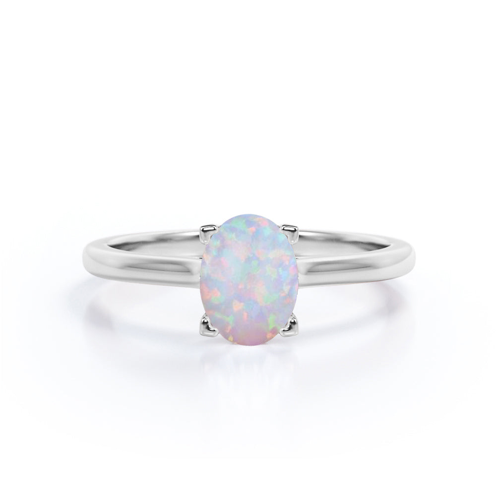 1 Ct Oval Cut Lab Created Opal Solitaire Engagement Ring