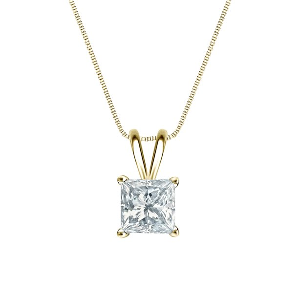 Certified Beautiful 1 Carat Princess Cut Moissanite Pendant Necklace In 18K White Gold Plating Over Silver