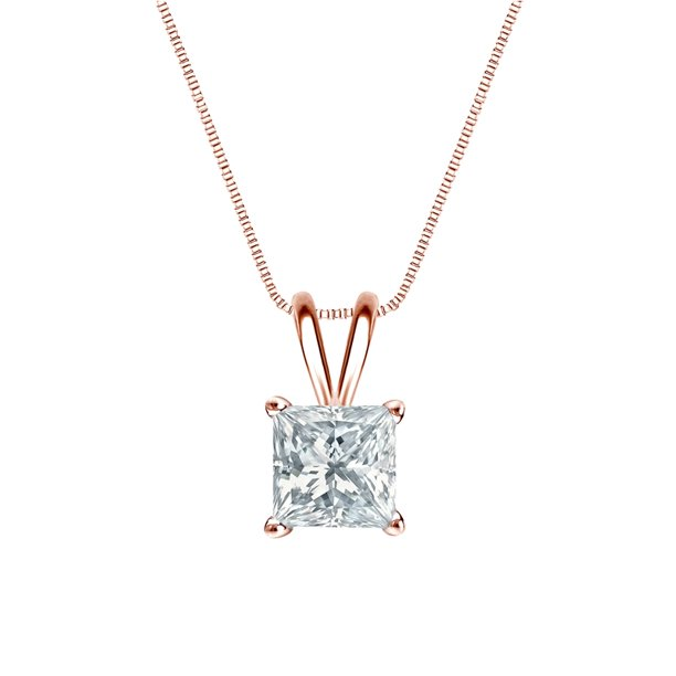 Certified Beautiful 1 Carat Princess Cut Moissanite Pendant Necklace In 18K White Gold Plating Over Silver