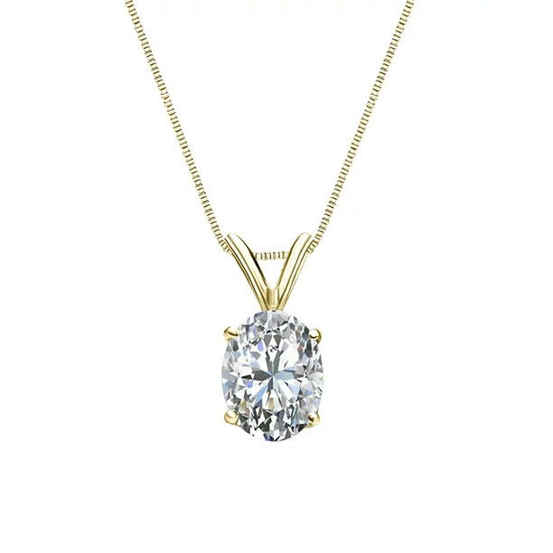 Certified Enchanting 1 Carat Oval Shaped Moissanite Pendant Necklace In 18K White Gold Plating Over Silver