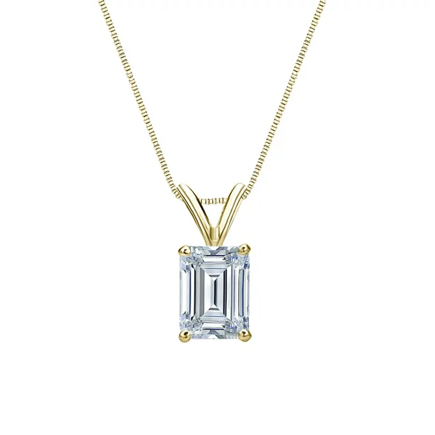 Certified Dazzling 1 Carat Emerald Cut Moissanite Pendant Necklace In 18K White Gold Plating Over Silver