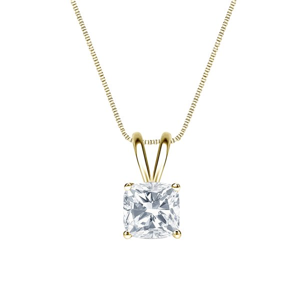 Certified Lovely 1 Carat Cushion Cut Moissanite Pendant Necklace In 18K White Gold Plating Over Silver