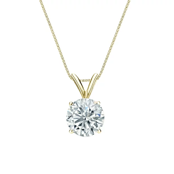 Certified - 1 Carat Round Cut Moissanite Brilliant Pendant Necklace - 18K Rose Gold Plating Over Silver