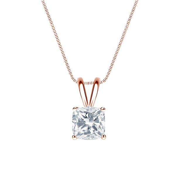 Certified Lovely 1 Carat Cushion Cut Moissanite Pendant Necklace In 18K White Gold Plating Over Silver