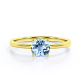 Minimal Solitaire 1 Carat Round Cut Genuine Sky Blue Aquamarine Engagement Ring for Her