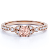 Vintage 1 ct Round Created Morganite Flower Engagement Ring