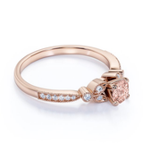 Vintage 1 ct Round Created Morganite Flower Engagement Ring