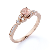 Vintage 1 ct Round Created Morganite Flower Engagement Ring