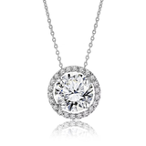 Solitaire 1 Carat Round Cut - Moissanite - April Birthstone Halo Pendant Necklace 18k White Gold over Silver, Adult, Female