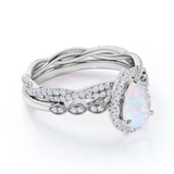 1.5 Ct Pear Lab Opal Art Deco Bridal Set