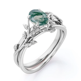 1.3 Ct Oval Green Moss Agate Vine Bridal Set