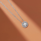 Solitaire 1 Carat Round Cut - Moissanite - April Birthstone Halo Pendant Necklace 18k White Gold over Silver, Adult, Female