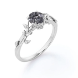 1 Ct Round Black Rutilated Quartz Vine Engagement Ring