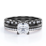 Artdeco  2 Carat Princess cut Moissanite Trio Wedding Bridal Ring Set in 18k White Gold Over Silver