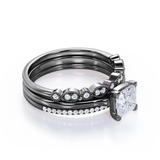 Artdeco  2 Carat Princess cut Moissanite Trio Wedding Bridal Ring Set in 18k White Gold Over Silver