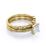 Artdeco  2 Carat Princess cut Moissanite Trio Wedding Bridal Ring Set in 18k White Gold Over Silver