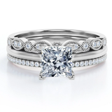 Artdeco  2 Carat Princess cut Moissanite Trio Wedding Bridal Ring Set in 18k White Gold Over Silver