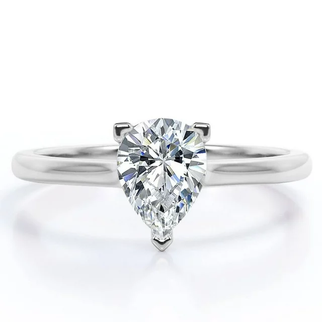 Classic 1 Carat Pear Cut Moissanite Solitaire Engagement Ring