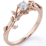 0.5 Carat Leaf Branch Round Moissanite Nature Inspired Engagement Ring in 18K White Gold Plating Over Silver