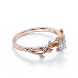 0.5 Carat Leaf Branch Round Moissanite Nature Inspired Engagement Ring in 18K White Gold Plating Over Silver
