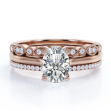 Solitaire 2 Carat Oval Cut Moissanite Art Deco Trio Set