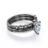 Art Deco 2 Carat Pear Cut Moissanite Pave Trio Set