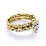Art Deco 2 Carat Pear Cut Moissanite Pave Trio Set