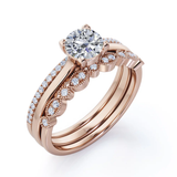 Antique 2 Carat Round Moissanite Pave Trio Ring Set