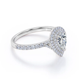 Certified Pave Style 1.25 Carat Pear-Shaped Moissanite Double Halo Cluster Engagement Ring in 18K Rose Gold Plating over Silver