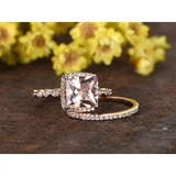 Art Deco 1.50 ct Princess Morganite Halo Bridal Set